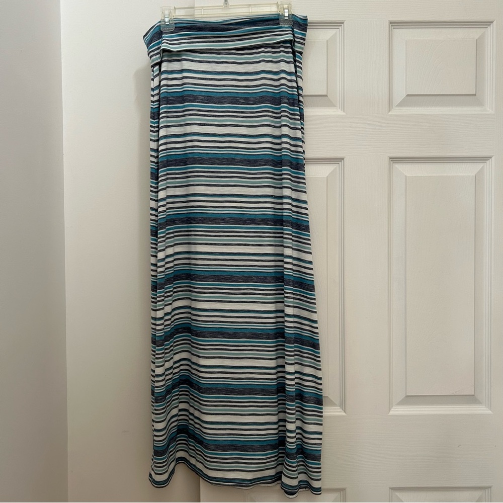 Max Studio Striped Maxi Skirt Navy/Turquoise Size Large